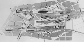 План здания вокзала Dresdener Bahnhof и путей, 1877 год