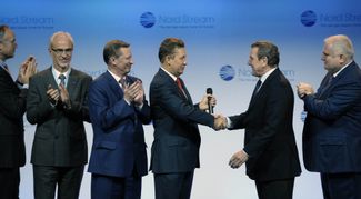 Шредер и глава «Газпрома» Алексей Миллер на церемонии открытия «Северного потока»