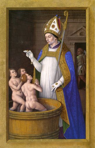 «Святой Николай, воскрешающий трех изрубленных детей» из Большого часослова Анны Бретонской